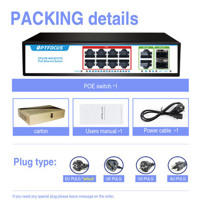 OEM ODM poe switch gigabit 8-poe port 1000M,2 port 1000M RJ45 ,2-port 1000M SFP for NVR ISP FTTH CCTV IP camera